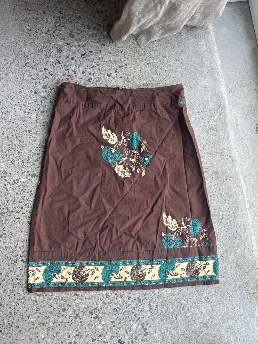 Pretty Good Women’s Sm Skirt Brown Cotton Floral Print Midi Boho Y2K